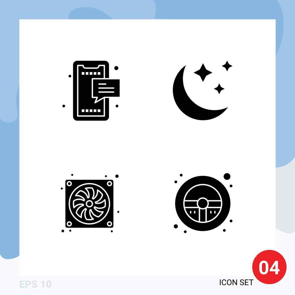 Universal Icon Symbols Group of 4 Modern Solid Glyphs of sms computer mobile moon hardware Editable Vector Design Elements