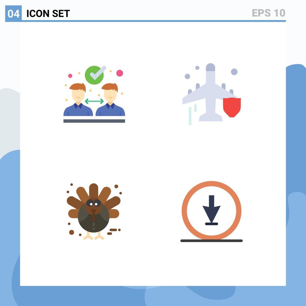 Universal Icon Symbols Group of 4 Modern Flat Icons of agreement thanksgiving fly protection arrow Editable Vector Design Elements