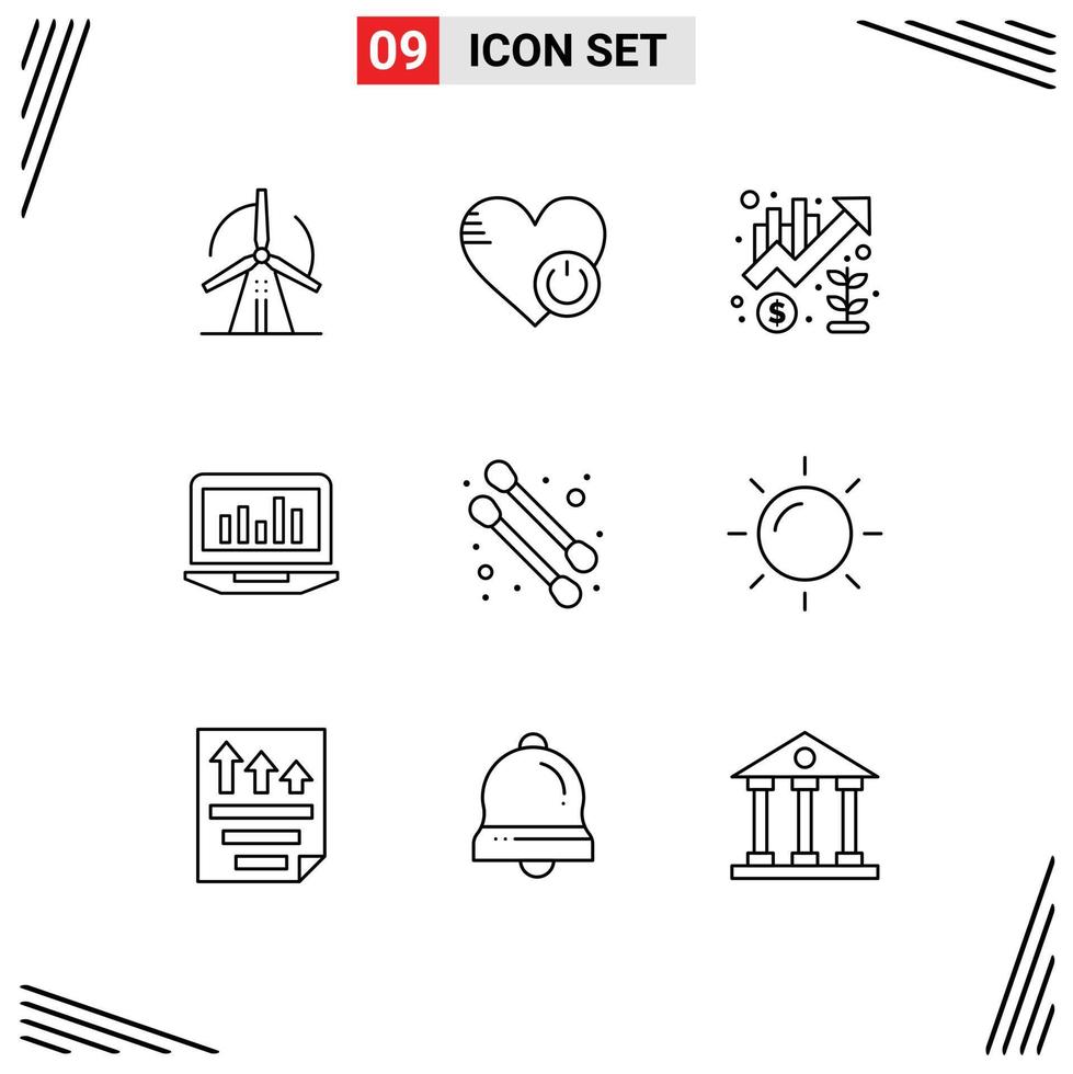 Modern Set of 9 Outlines and symbols such as monitoring graph like laptop marketing Editable Vector Design Elements