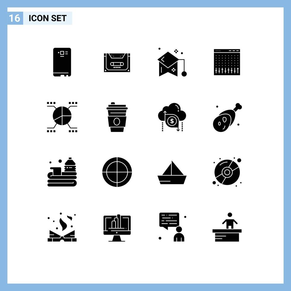 16 Universal Solid Glyph Signs Symbols of controller console compact student graduation Editable Vector Design Elements