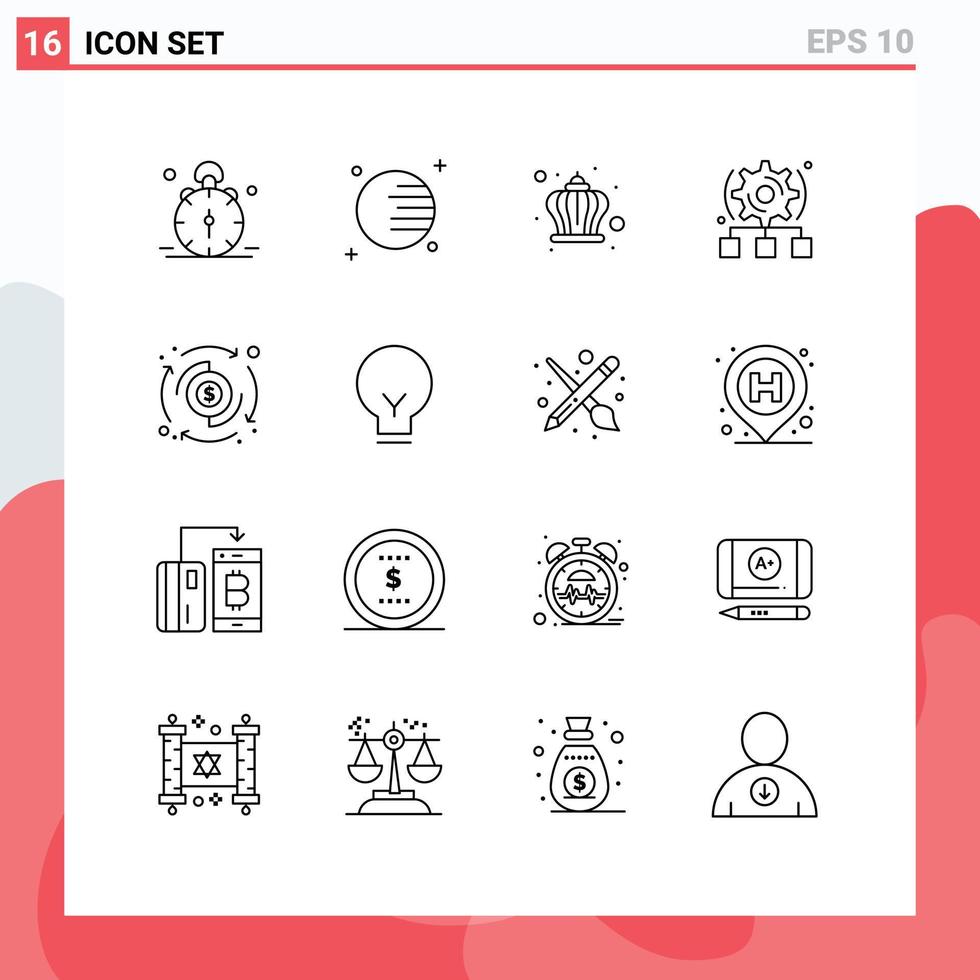 16 Universal Outlines Set for Web and Mobile Applications payment server corona cogwheel setting Editable Vector Design Elements