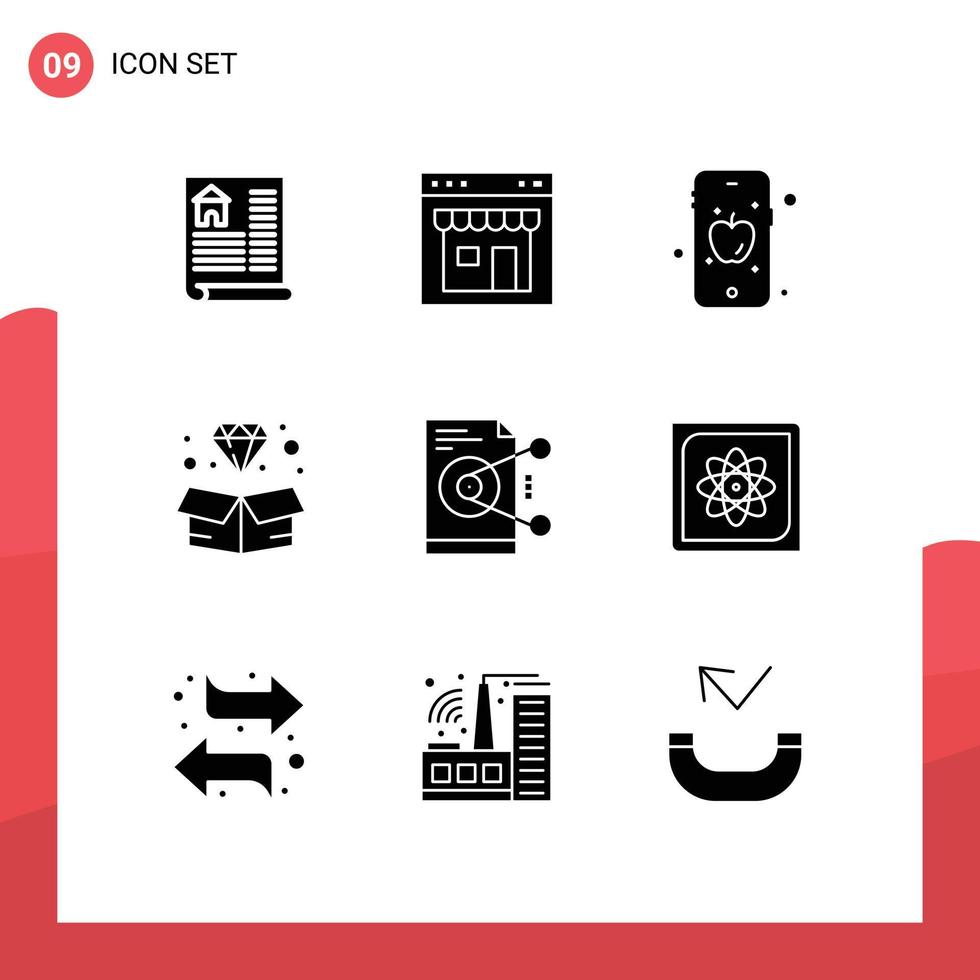 grupo universal de símbolos de iconos de 9 glifos sólidos modernos de compartir archivos elementos de diseño de vectores editables de gemas de joyas móviles
