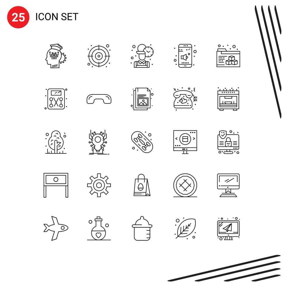 25 iconos creativos, signos y símbolos modernos de control de carpetas, volumen de empleados de elementos de diseño vectorial editables vector
