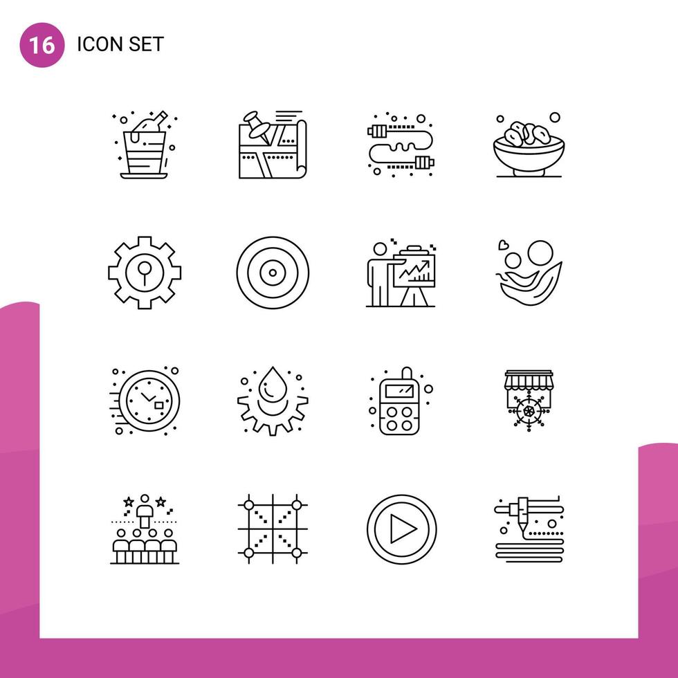 Set of 16 Modern UI Icons Symbols Signs for muslim dates map bowl gossip Editable Vector Design Elements