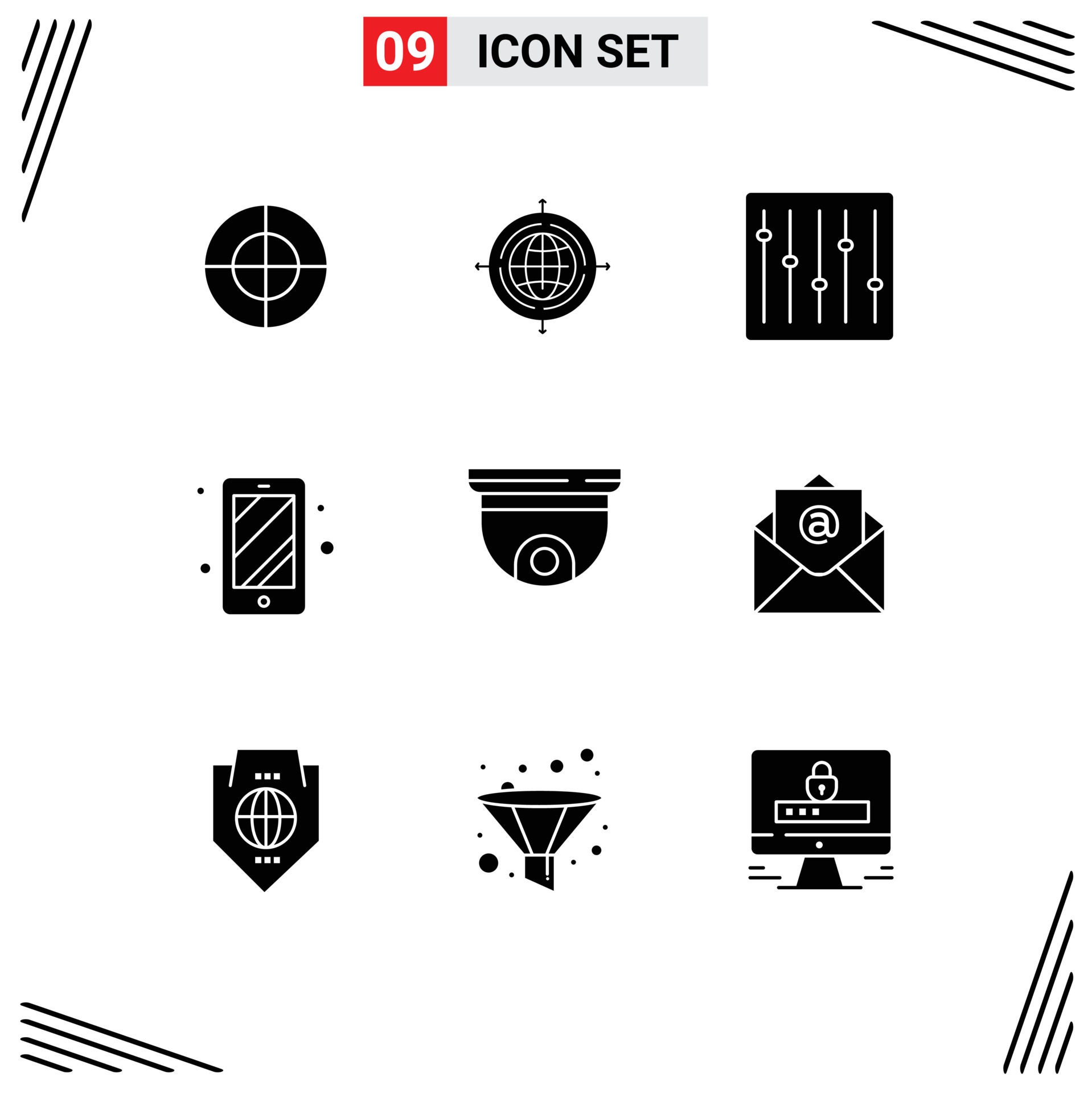 9 Universal Solid Glyph Signs Symbols of security device devices cam