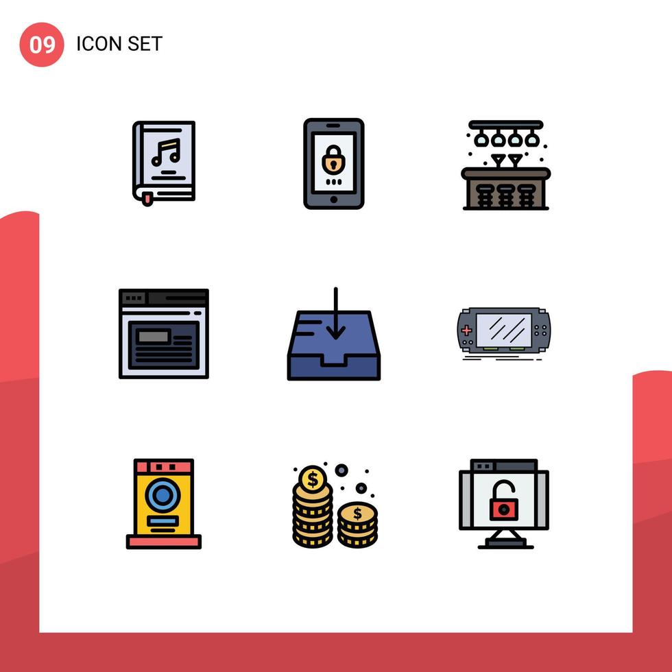 Filledline Flat Color Pack of 9 Universal Symbols of mailbox website security web internet Editable Vector Design Elements