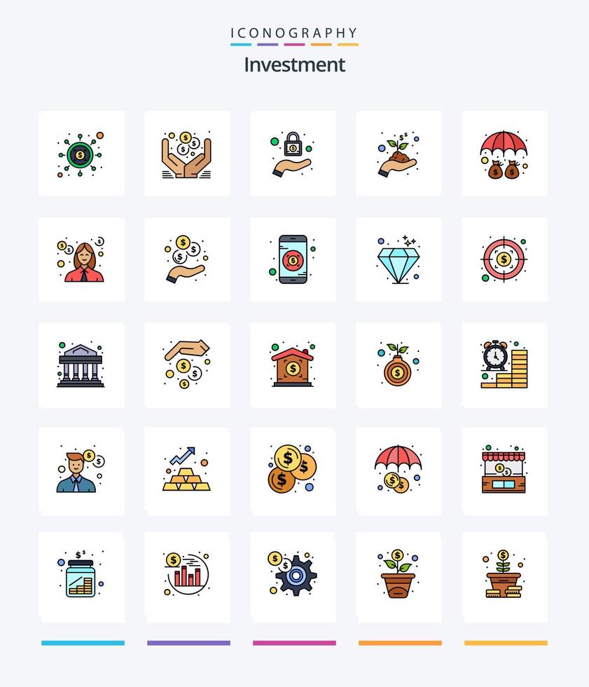 Creative Investment 25 Line FIlled icon pack  Such As protection. money. lock. deposit. hand vector