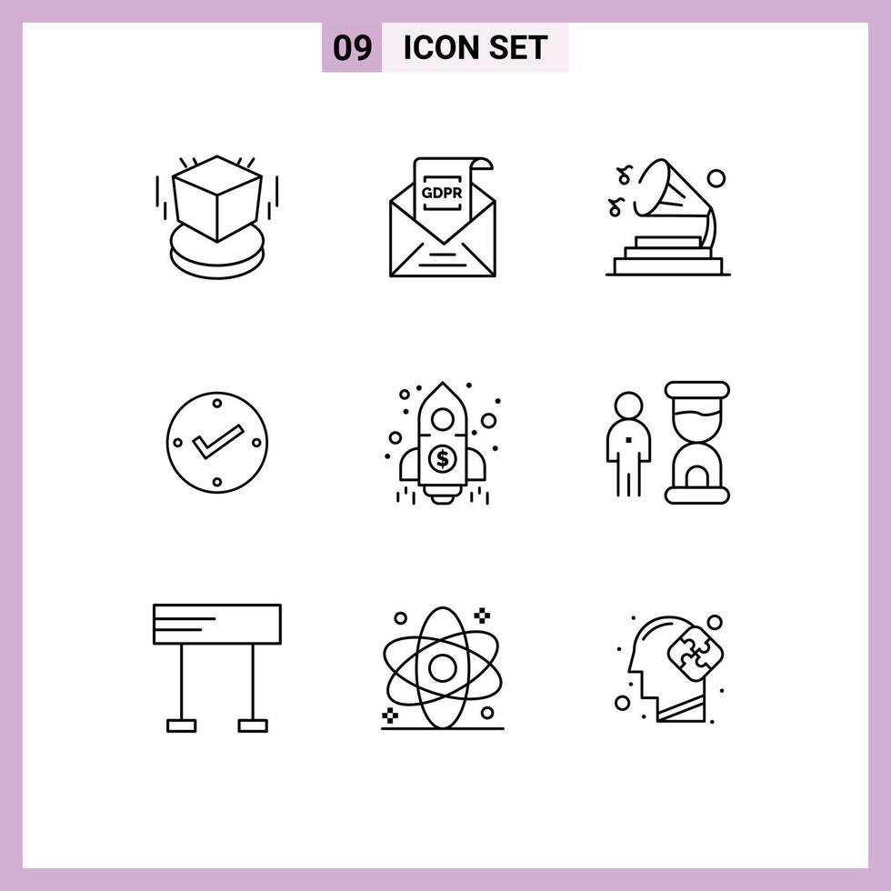 conjunto de 9 iconos de interfaz de usuario modernos signos de símbolos para elementos de diseño vectorial editables de volumen de marca de correo aprobado por finanzas vector