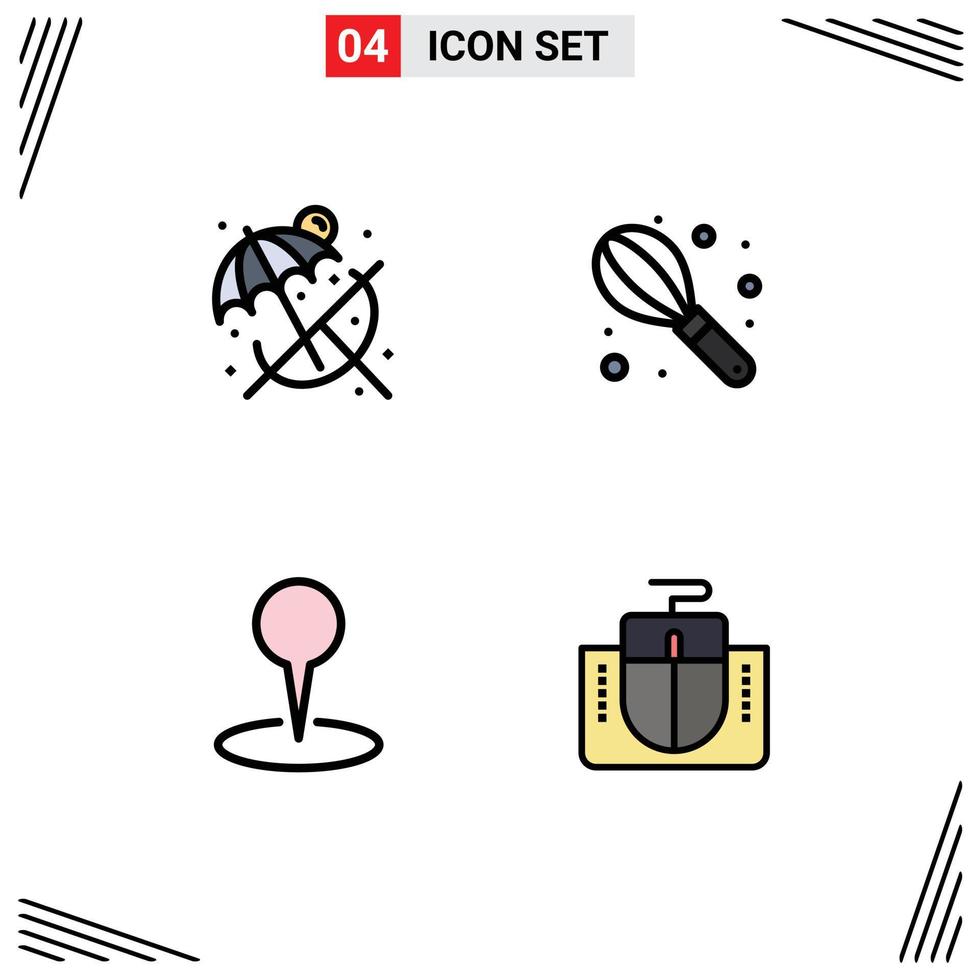 Filledline Flat Color Pack of 4 Universal Symbols of beach pin manual location interface Editable Vector Design Elements