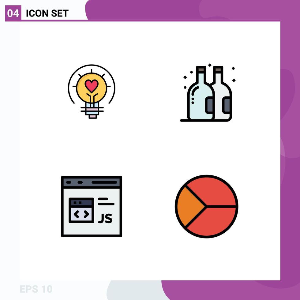 4 Filledline Flat Color concept for Websites Mobile and Apps bulb coding light bulb bottle development Editable Vector Design Elements