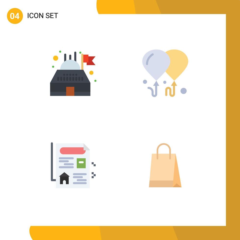 Group of 4 Flat Icons Signs and Symbols for building bag balloon document shopping Editable Vector Design Elements