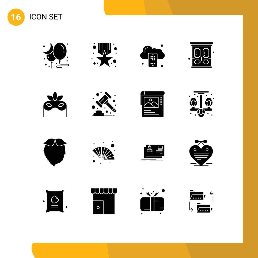 16 Universal Solid Glyphs Set for Web and Mobile Applications mask clothes backup wardrobe household Editable Vector Design Elements