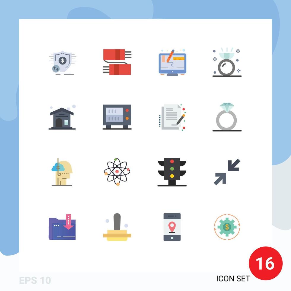 16 User Interface Flat Color Pack of modern Signs and Symbols of home jewelry scarf engagement screen Editable Pack of Creative Vector Design Elements