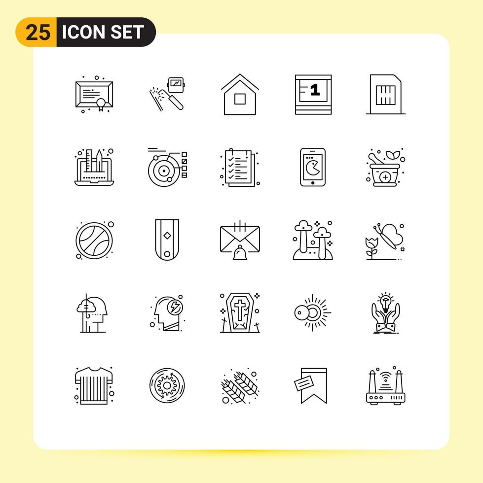 25 Universal Lines Set for Web and Mobile Applications school study industry board hut Editable Vector Design Elements