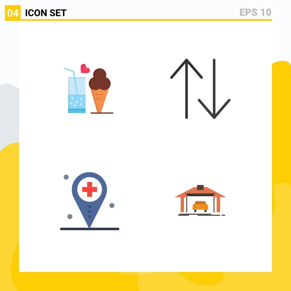 paquete de línea de vector editable de 4 iconos planos simples de alimentos hospital helado cambiar mapa elementos de diseño de vector editable