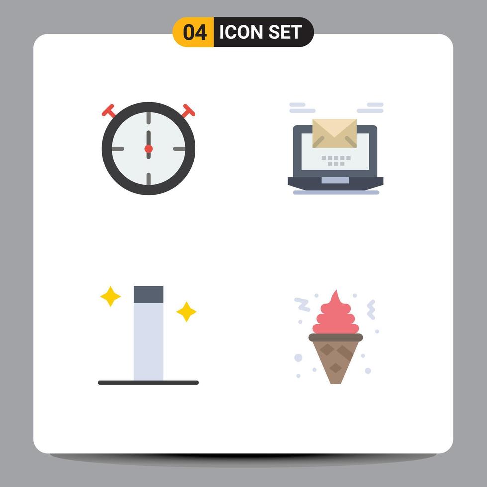 4 Creative Icons Modern Signs and Symbols of stopwatch wizard laptop laptop ice cream Editable Vector Design Elements
