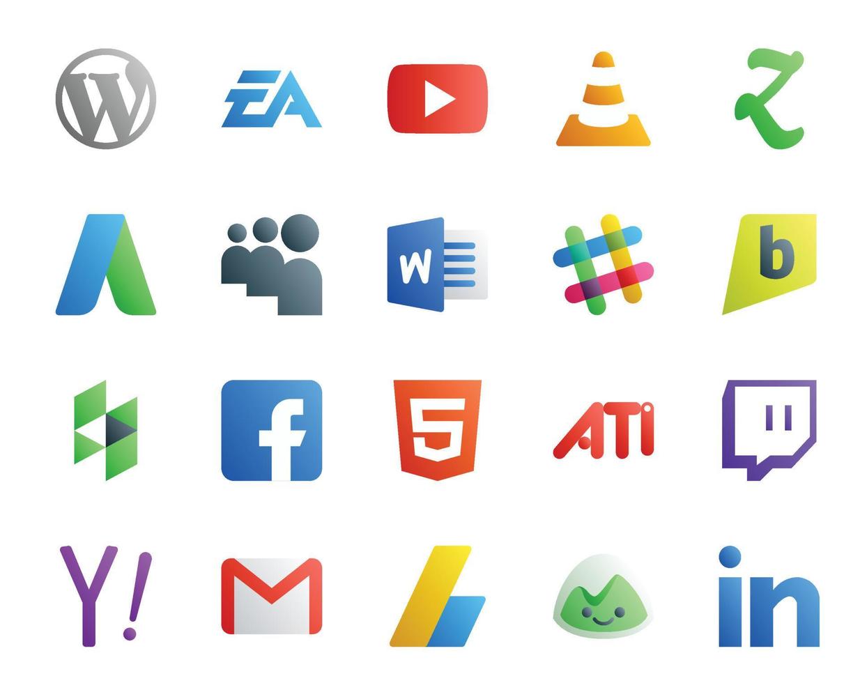 20 Social Media Icon Pack Including houzz chat media slack myspace vector