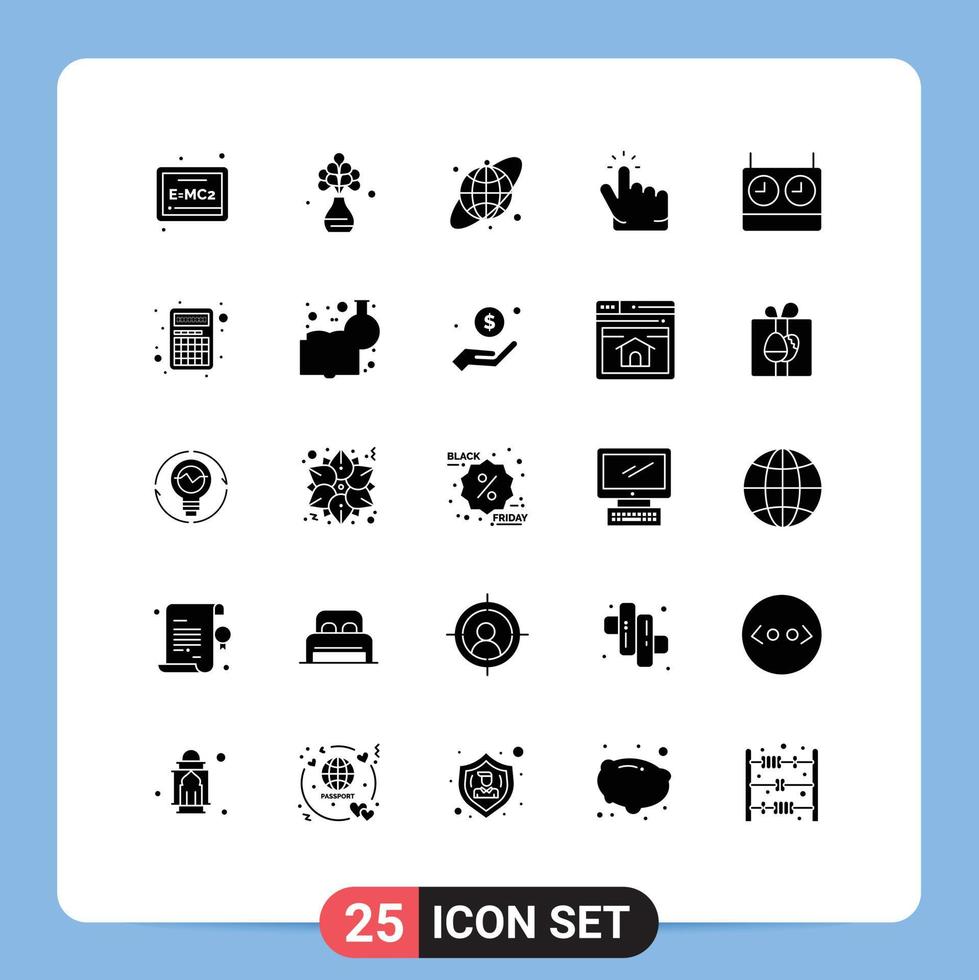 Universal Icon Symbols Group of 25 Modern Solid Glyphs of apps clock circular grid chess hand Editable Vector Design Elements