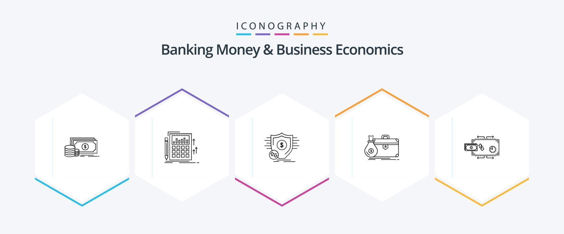 Banking Money And Business Economics 25 Line icon pack including open. business. calculator. briefcase. secure vector
