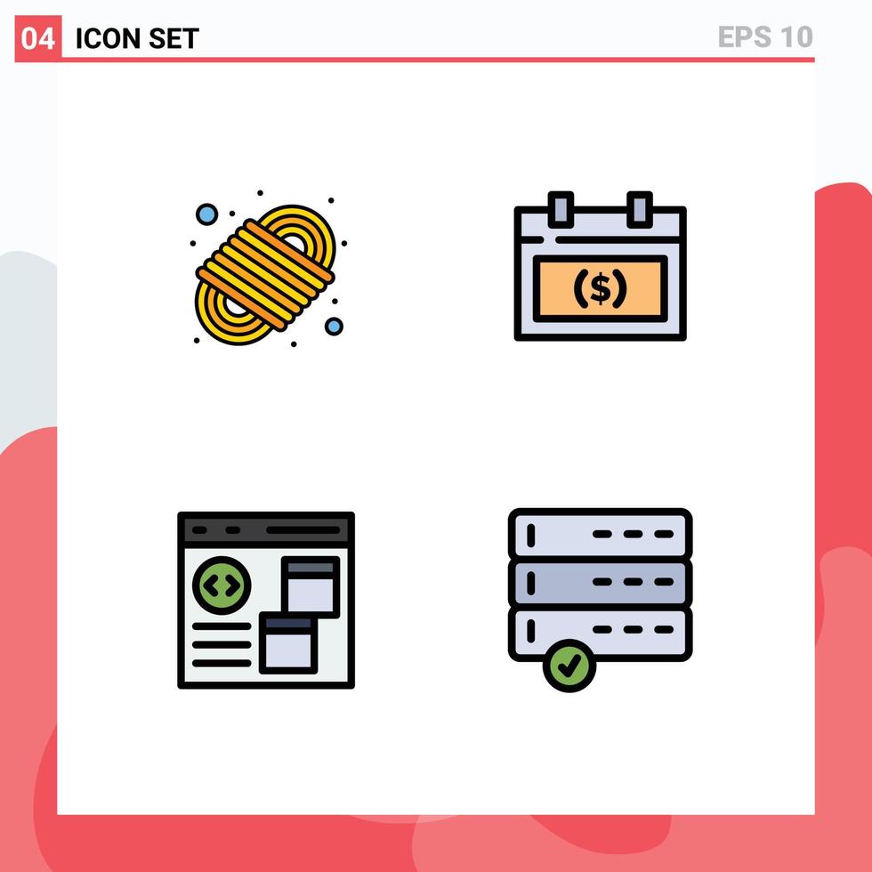 Modern Set of 4 Filledline Flat Colors Pictograph of camping rope app rope dollar coding Editable Vector Design Elements