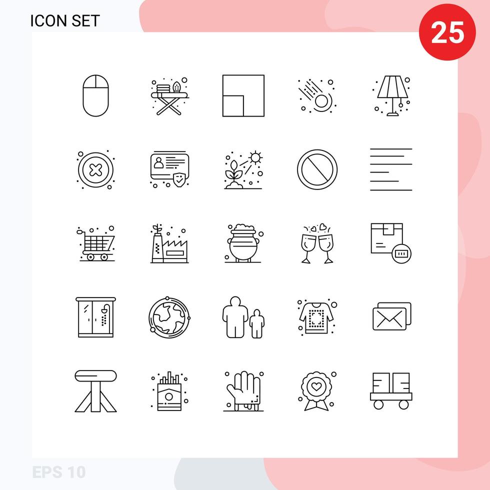 User Interface Pack of 25 Basic Lines of user delete meteor cancel light Editable Vector Design Elements