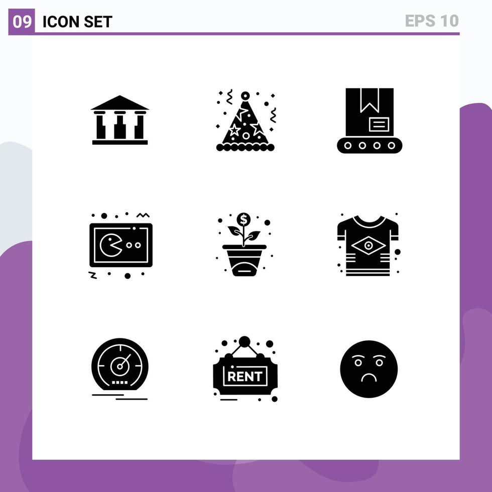 Pack of 9 Modern Solid Glyphs Signs and Symbols for Web Print Media such as investment financing construction console gaming Editable Vector Design Elements