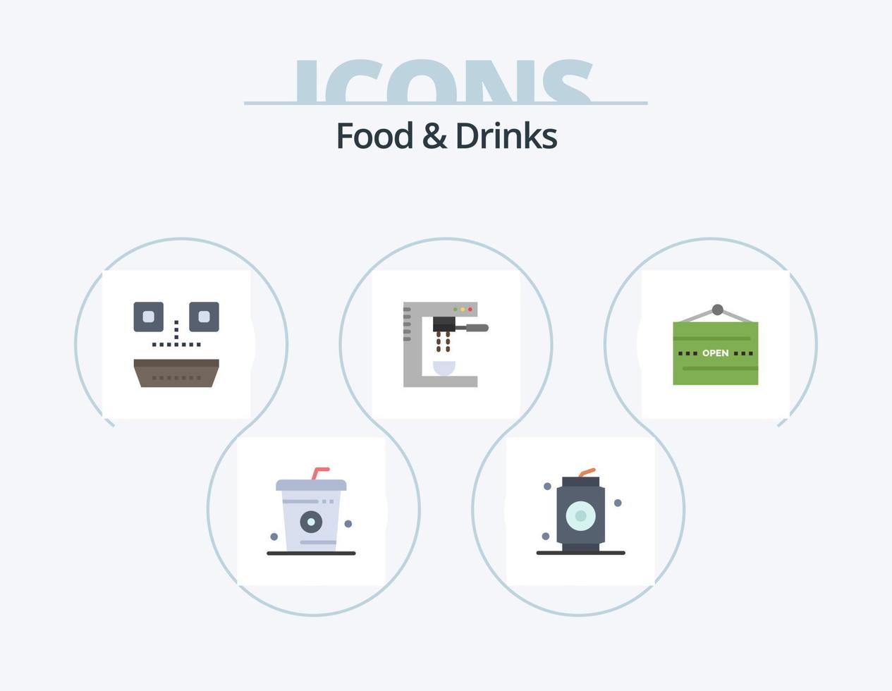 Food and Drinks Flat Icon Pack 5 Icon Design. machine. espresso. food. drinks. japanese food vector