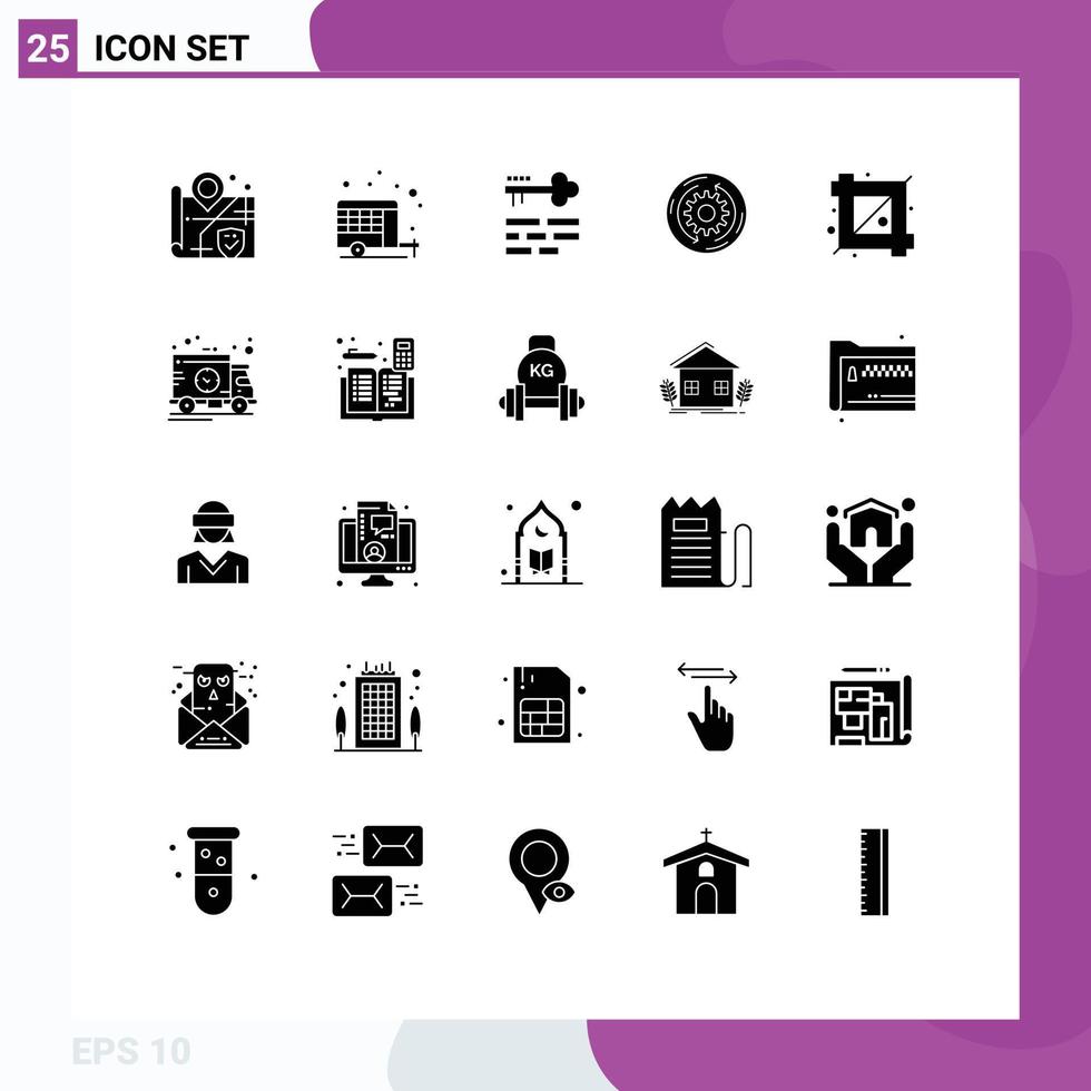 Universal Icon Symbols Group of 25 Modern Solid Glyphs of crop tool structure lock finance business Editable Vector Design Elements