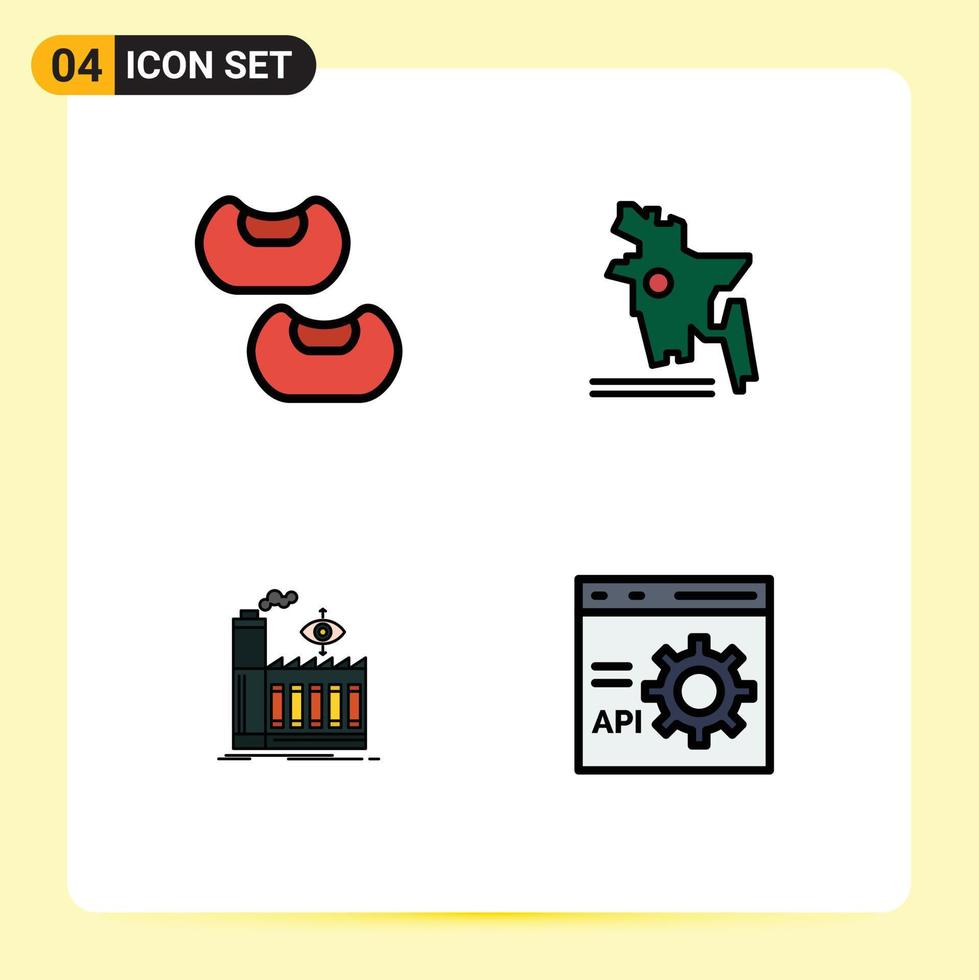 Pictogram Set of 4 Simple Filledline Flat Colors of bean browser bangladesh country factory develop Editable Vector Design Elements