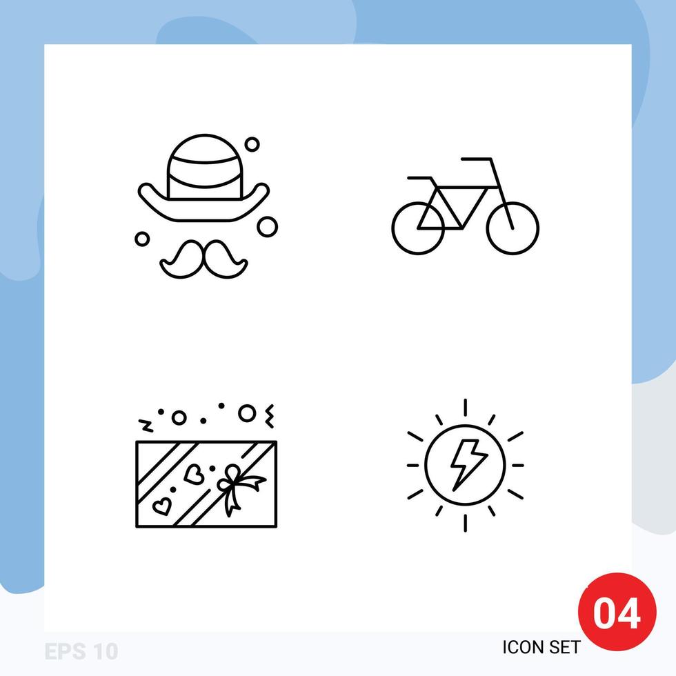 Modern Set of 4 Filledline Flat Colors Pictograph of avatar energy fathers box sun Editable Vector Design Elements