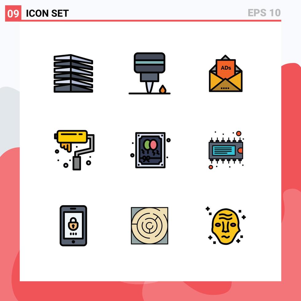 Set of 9 Modern UI Icons Symbols Signs for gift paint ad arts mail Editable Vector Design Elements