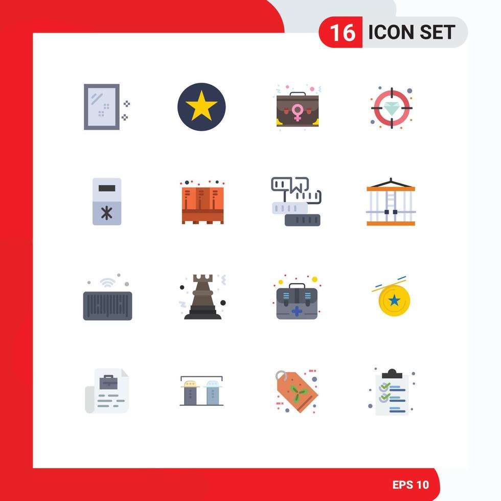 16 Universal Flat Color Signs Symbols of kitchen target case focus diamond Editable Pack of Creative Vector Design Elements