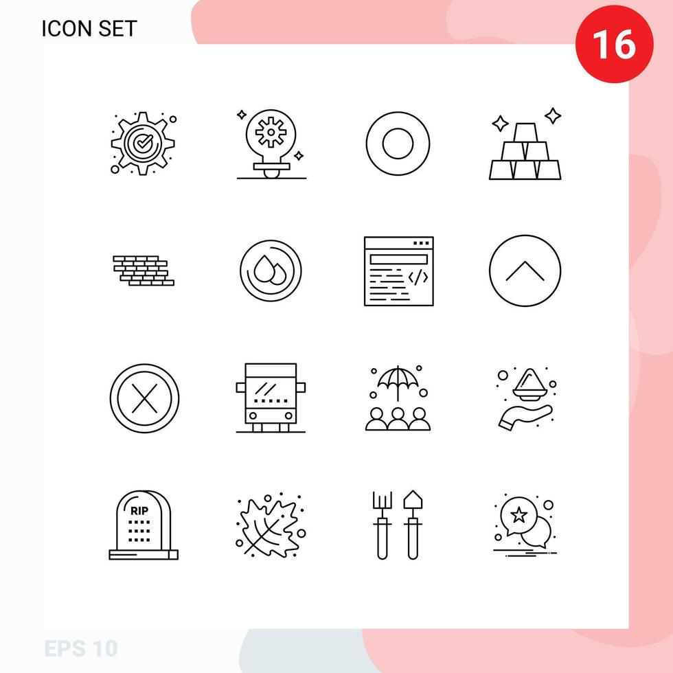 Pack of 16 creative Outlines of wall firewall gear money finance Editable Vector Design Elements