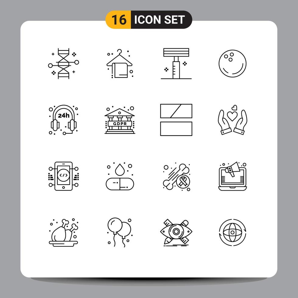 Modern Set of 16 Outlines and symbols such as hours sports summer bowling salon Editable Vector Design Elements