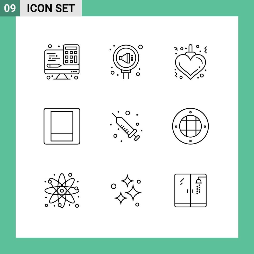 9 Universal Outlines Set for Web and Mobile Applications medical injection reputation toggle light Editable Vector Design Elements