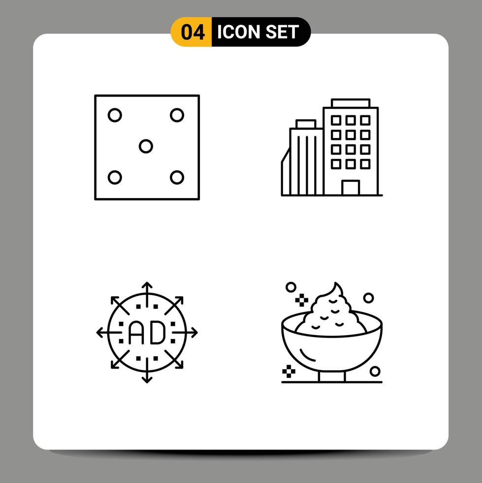 Modern Set of 4 Filledline Flat Colors Pictograph of dice advertisement sport home expand Editable Vector Design Elements