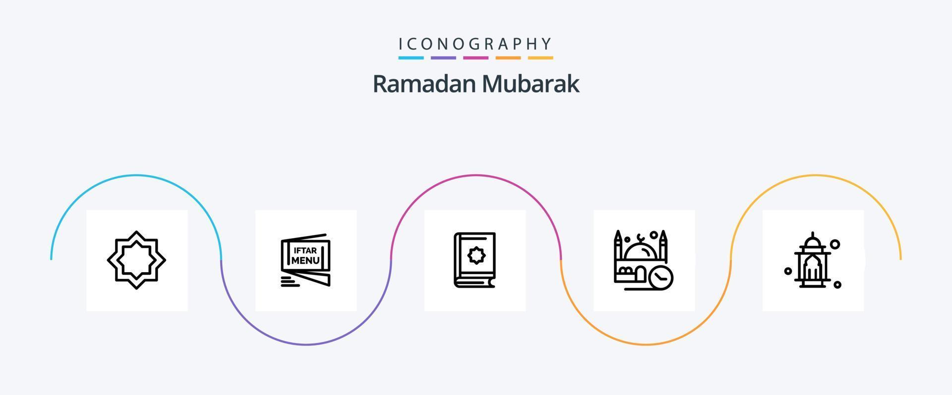 Ramadan Line 5 Icon Pack Including masjid. time. roza. star. islam vector