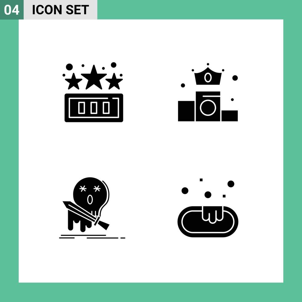 Group of 4 Solid Glyphs Signs and Symbols for high score frag play money kill Editable Vector Design Elements