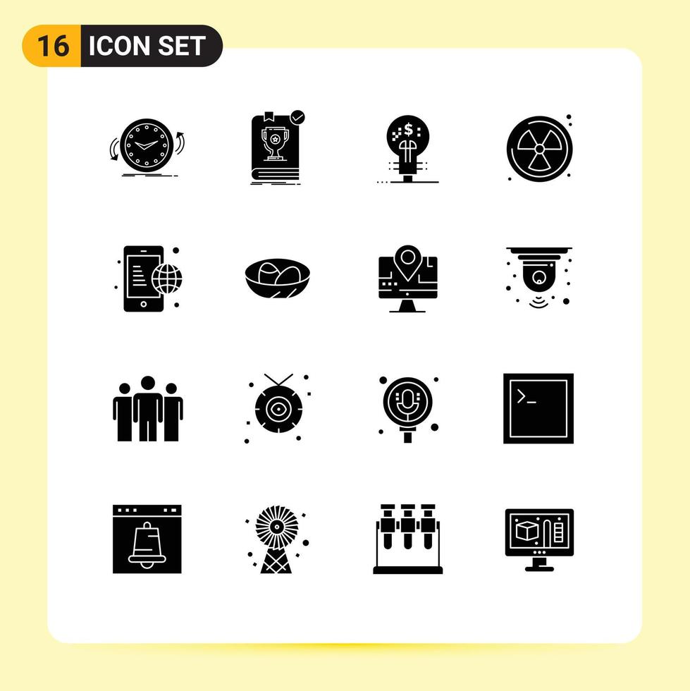 Set of 16 Modern UI Icons Symbols Signs for business radioactive rule nuclear fintech Editable Vector Design Elements