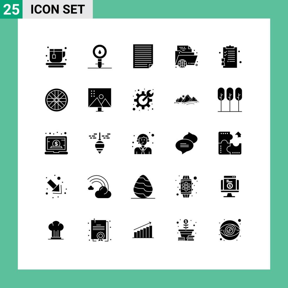 Mobile Interface Solid Glyph Set of 25 Pictograms of learning education data learning report Editable Vector Design Elements