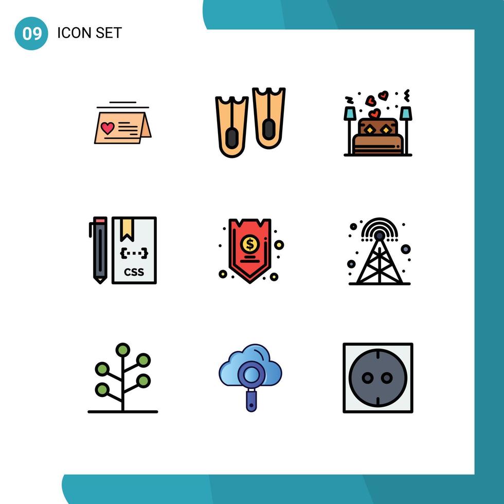 9 iconos creativos signos y símbolos modernos de desarrollo seguro par css código elementos de diseño vectorial editables vector