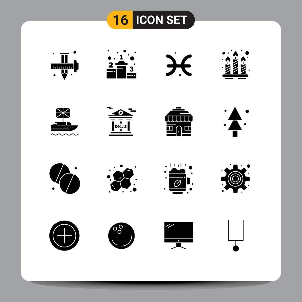 16 User Interface Solid Glyph Pack of modern Signs and Symbols of british tray astrology spa candles Editable Vector Design Elements