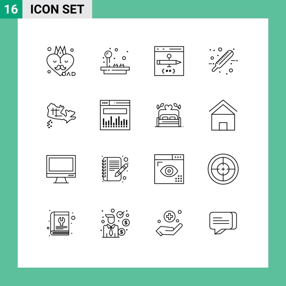 paquete de 16 signos y símbolos de contornos modernos para medios impresos web, como elementos de diseño de vectores editables para el desarrollo de la salud de la aplicación del hospital de canadá