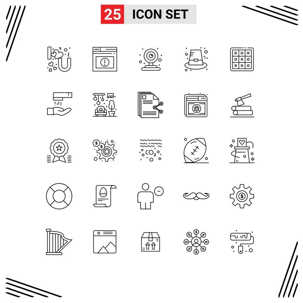25 Thematic Vector Lines and Editable Symbols of tic tac cctv thanksgiving hat Editable Vector Design Elements