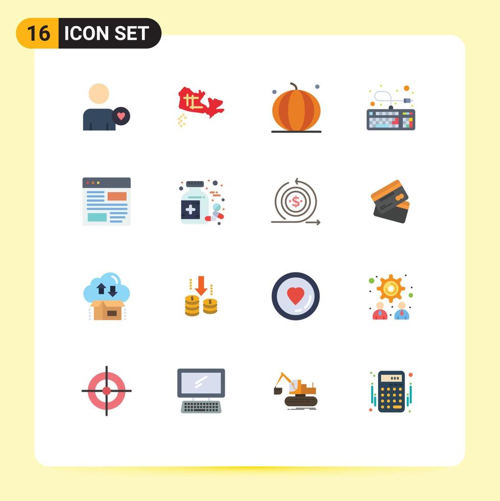 Group of 16 Flat Colors Signs and Symbols for development application pumpkin connection keyboard Editable Pack of Creative Vector Design Elements