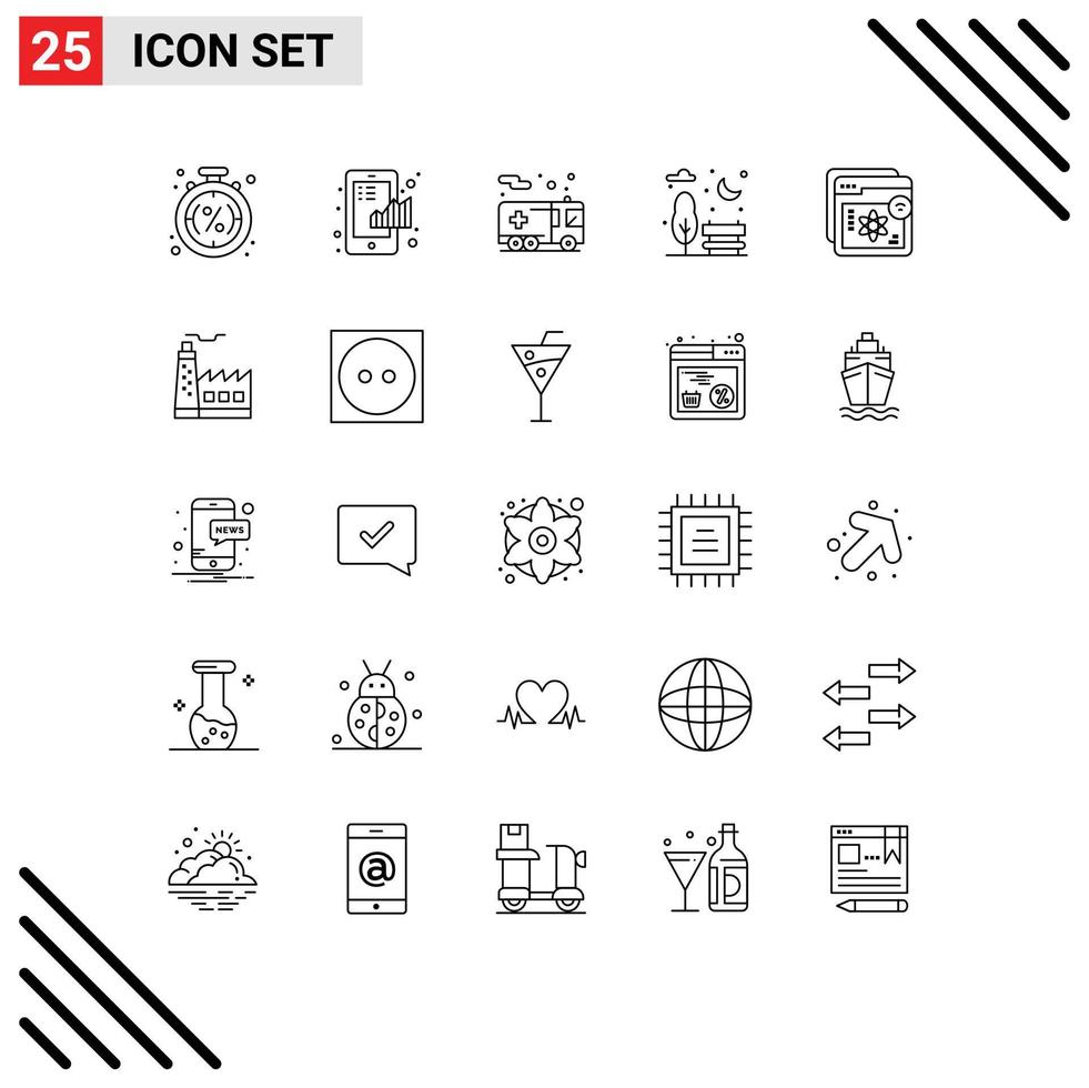 Group of 25 Lines Signs and Symbols for website city graph bench security Editable Vector Design Elements