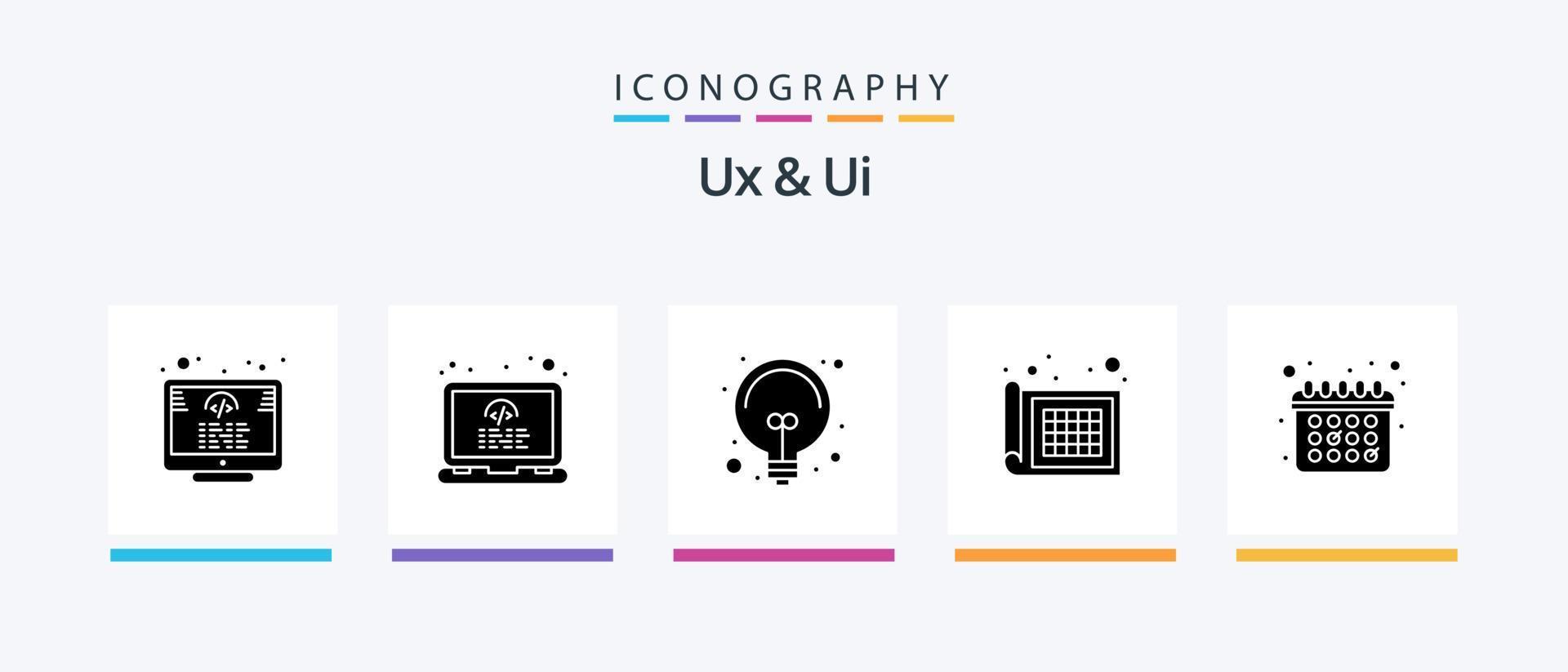 paquete de iconos ux y ui glyph 5 que incluye . calendario. idea. cita. diseño web. diseño de iconos creativos vector