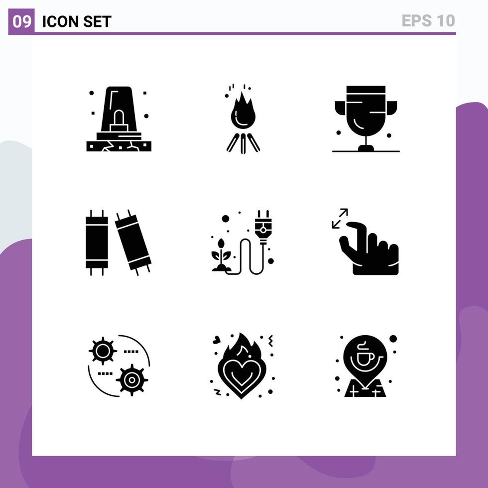 9 User Interface Solid Glyph Pack of modern Signs and Symbols of ecological lamp camp halogen medal Editable Vector Design Elements