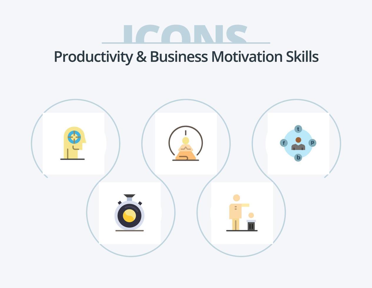 Productivity And Business Motivation Skills Flat Icon Pack 5 Icon Design. mental. concentration. thought. mental concentration. head vector