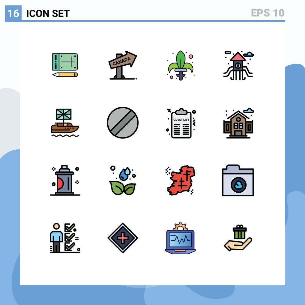 16 Universal Flat Color Filled Lines Set for Web and Mobile Applications british play ground game life weapon Editable Creative Vector Design Elements